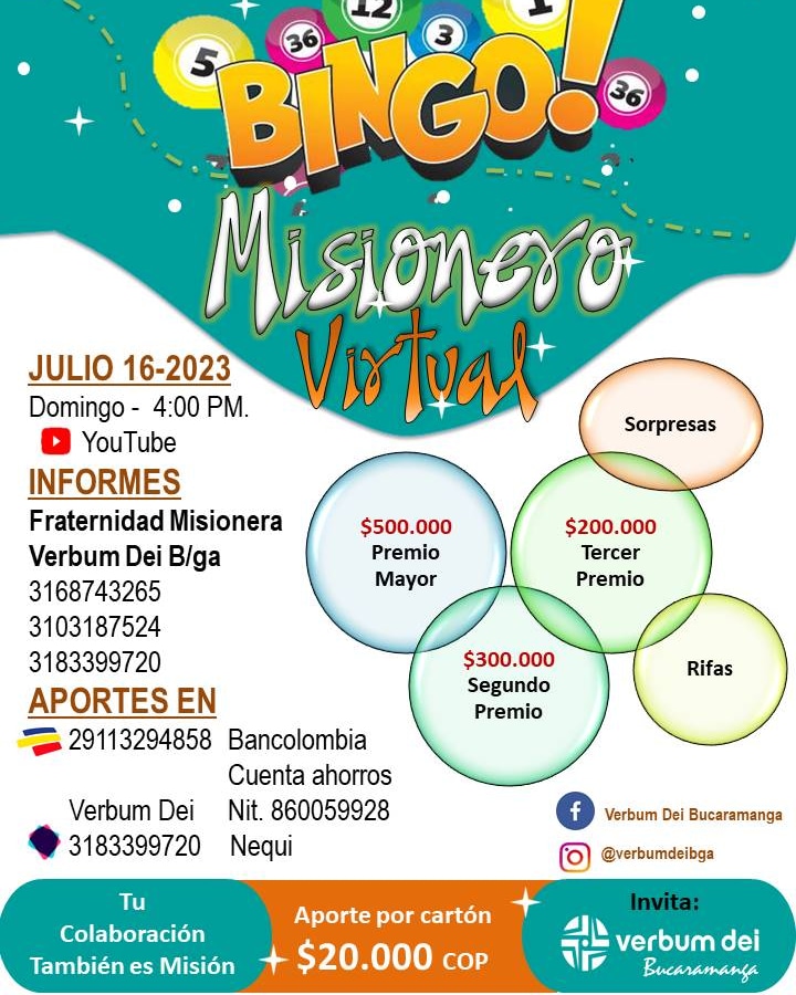 Bingo misionero verbum dei 16 julio 2023