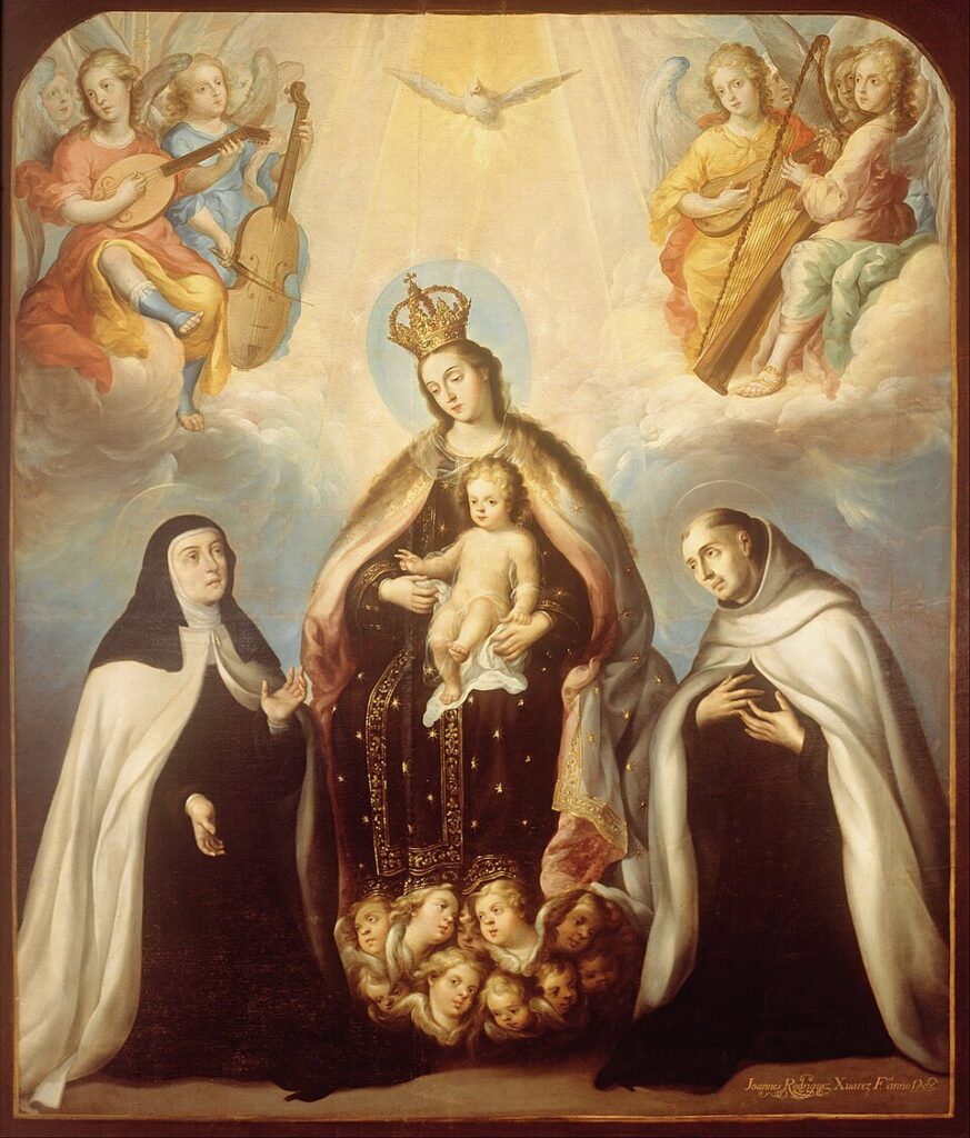 Nuestra Señora del Carmen con  Santa Teresa y san Juan de la Cruz. Pintor: Juan Rodríguez Juárez (1675 - 1728). Museo Nacional de Arte (México) 